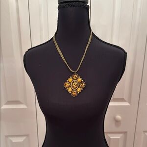 Gold Tone and Black Ornate Medallion Necklace